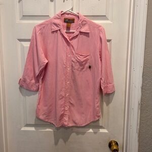 Bulldog Womens Pink Gingham 3/4‎ Sleeve Button Down Shirt Medium Casual Y2K